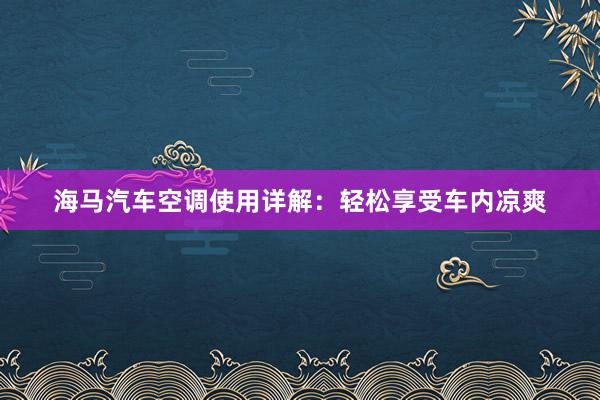 海马汽车空调使用详解：轻松享受车内凉爽